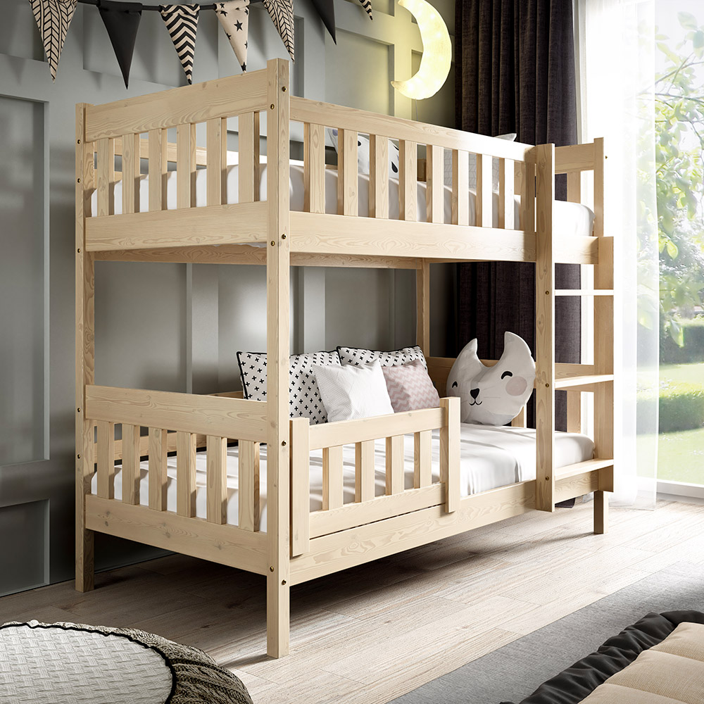 Patrová dětská postel LILA | 2x 80x160 cm | + rošty, matrace, zásuvka | přírodní | UNI