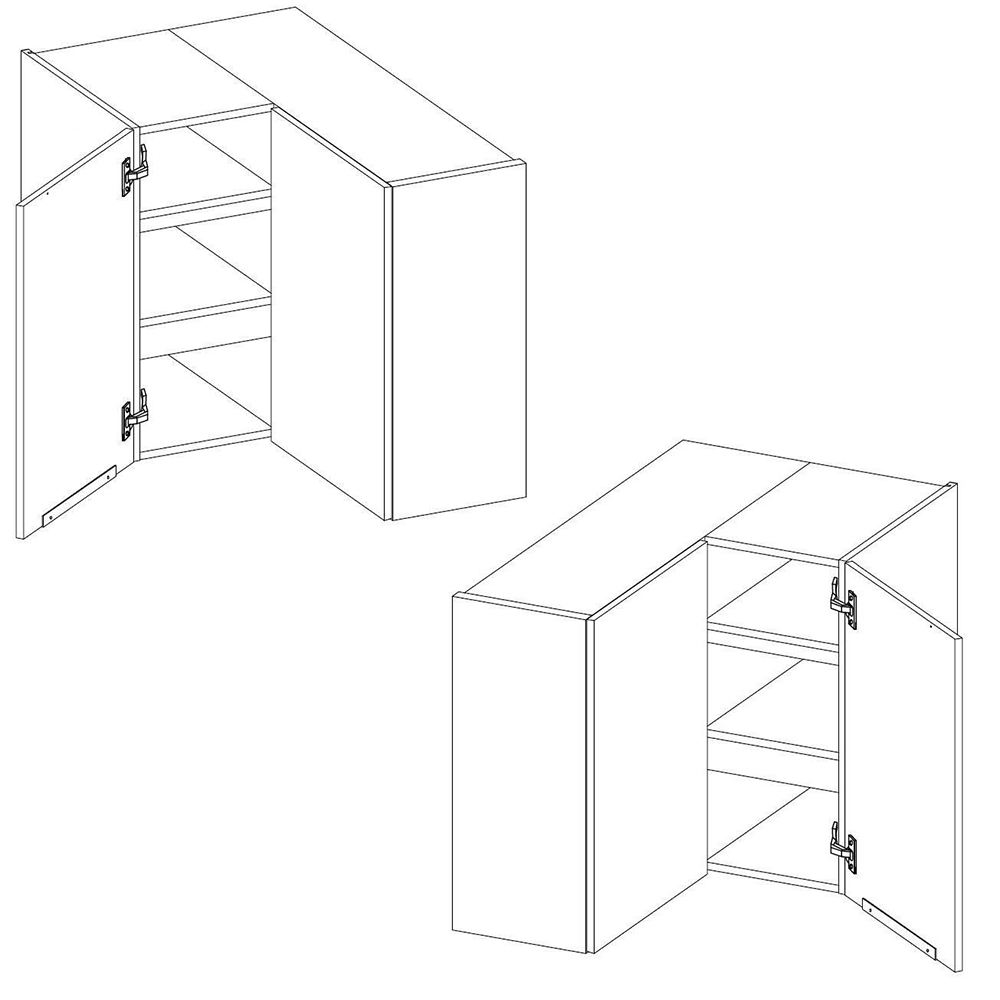 LUNA bb | horní skříňka 60x60 GN-72 2F (90°) rohová s policemi | 60x60 cm | bílá mat