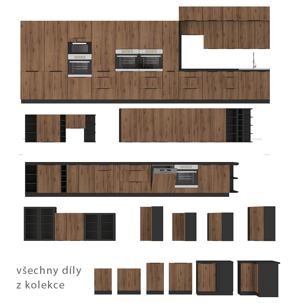 MONZA o | dolní skříňka 40 D 1F s policí | 40 cm | UNI dvířka | černá/ořech okapi