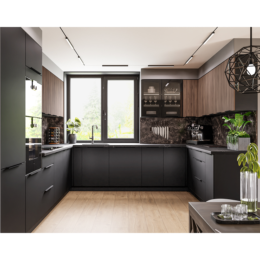 MONZA o | horní skříňka 60x60 GN-90 2F (90°) rohová s policemi | VYSOKÁ | UNI dvířka | černá/ořech