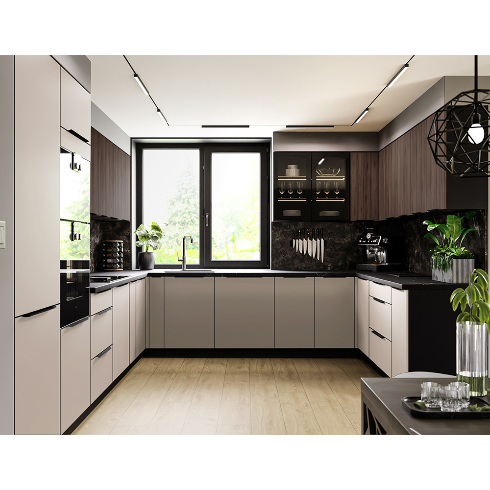 MONZA o | horní skříňka 60x60 GN-90 2F (90°) rohová s policemi | VYSOKÁ | UNI dvířka | černá/ořech