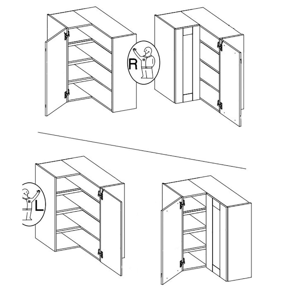 MONZA o | horní skříňka 60x60 GN-90 2F (90°) rohová s policemi | VYSOKÁ | UNI dvířka | černá/ořech