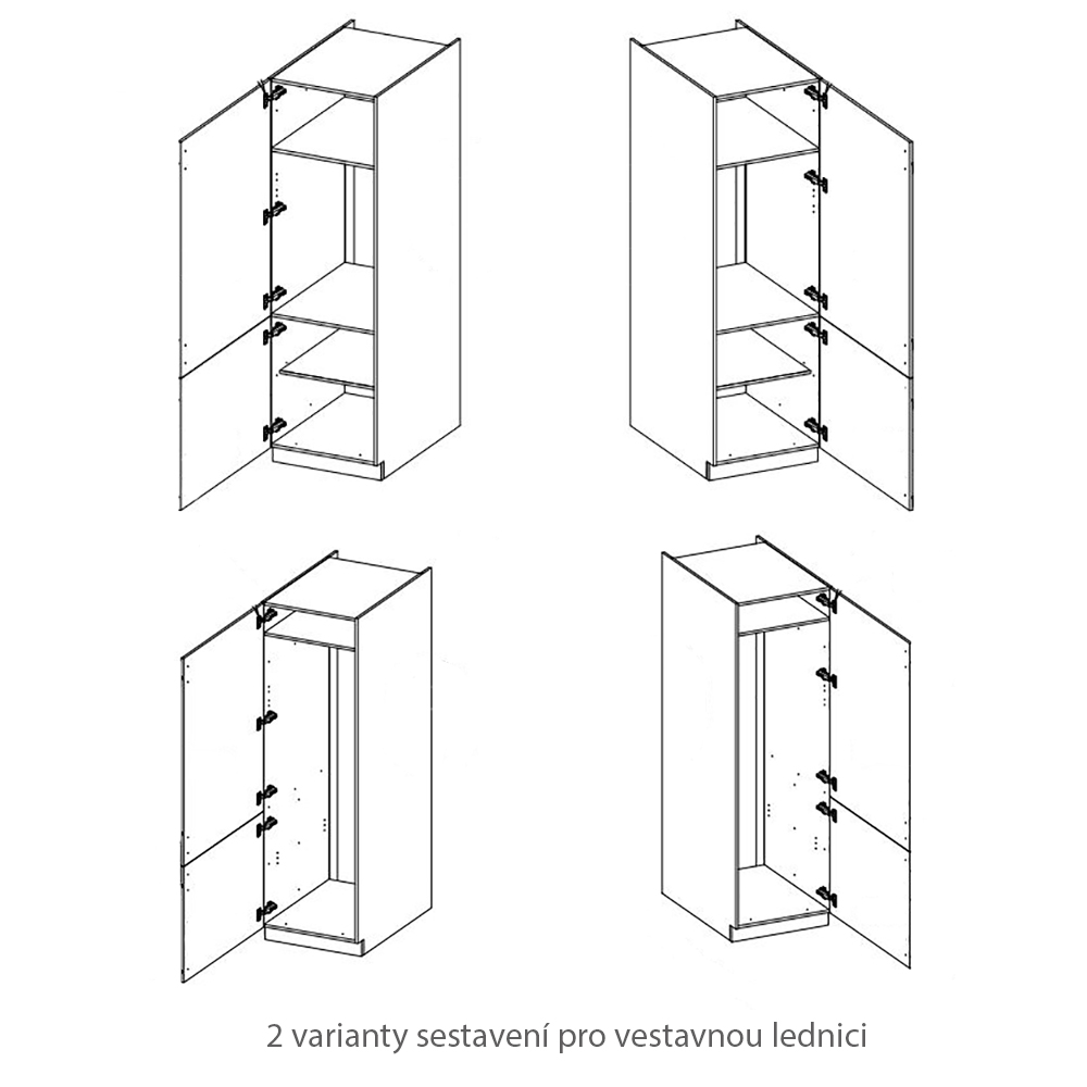 MONZA o | vysoká skříňka 60 LO-210 2F pro vestavnou lednici | 60 cm | UNI dvířka | černá/ořech okap