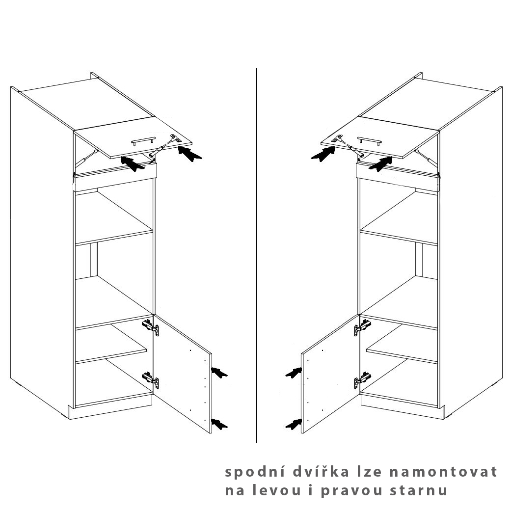 MONZA o | vysoká skříňka 60 DPM-210 2F na vestavnou troubu a mikrovlnku | 60 cm | UNI dvířka | okapi