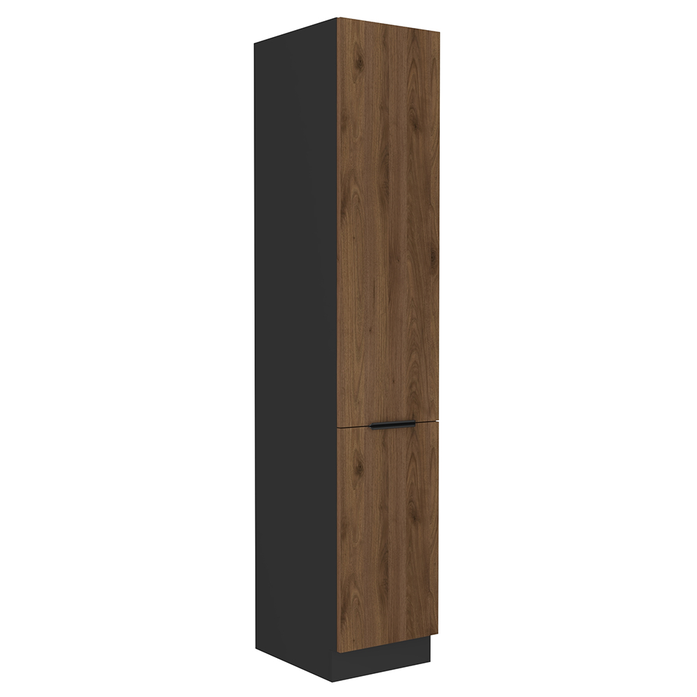 MONZA o | vysoká skříňka 40 DK-210 2F potravinová s policemi | 40 cm | UNI dvířka | černá/ořech okap