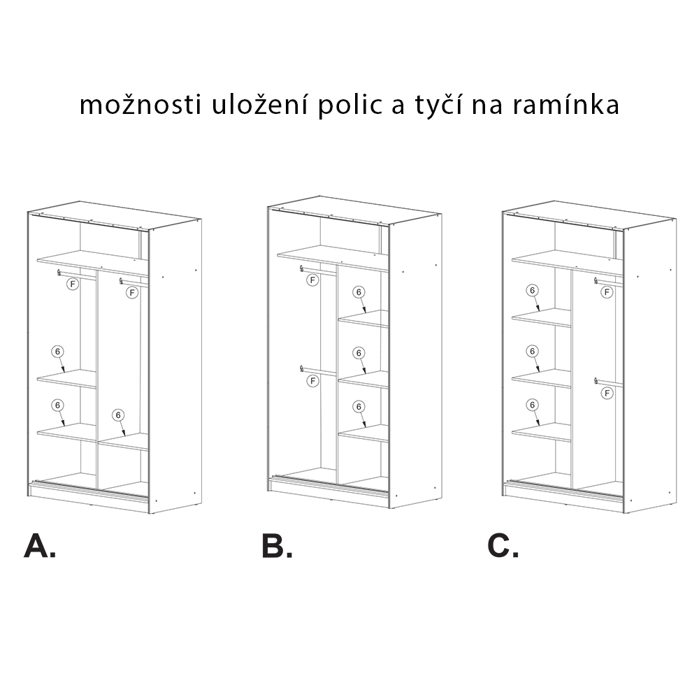 Šatní skříň MIAMI se zrcadlem | 120 cm | wotan | 3 varianty vnitřního uspořádání | POUZE U NÁS