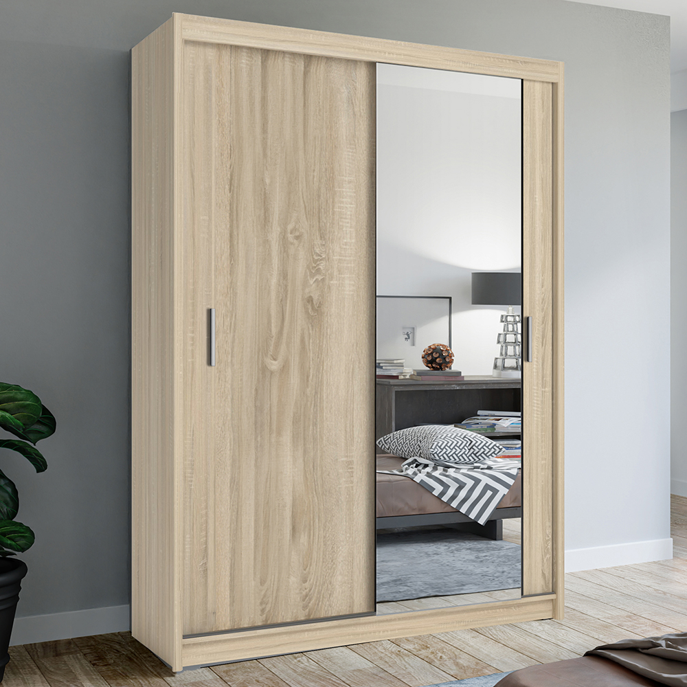 Šatní skříň MIAMI se zrcadlem | 150 cm | sonoma | 4 varianty vnitřního uspořádání | POUZE U NÁS