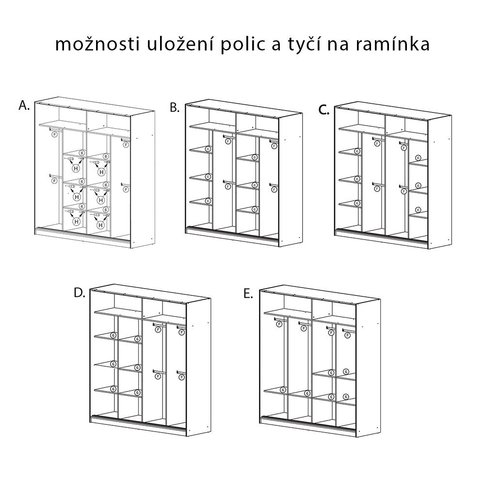 Šatní skříň MIAMI se zrcadlem | 203 cm | wotan | 5 variant vnitřního uspořádání | POUZE U NÁS