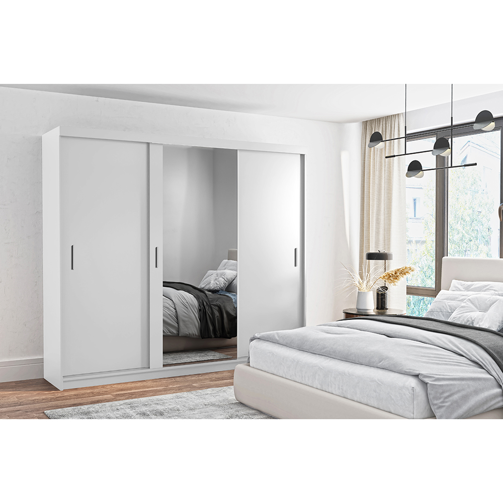 Šatní skříň MIAMI se zrcadlem | 250 cm | bílá | 3x ZÁSUVKA v ceně | POUZE U NÁS