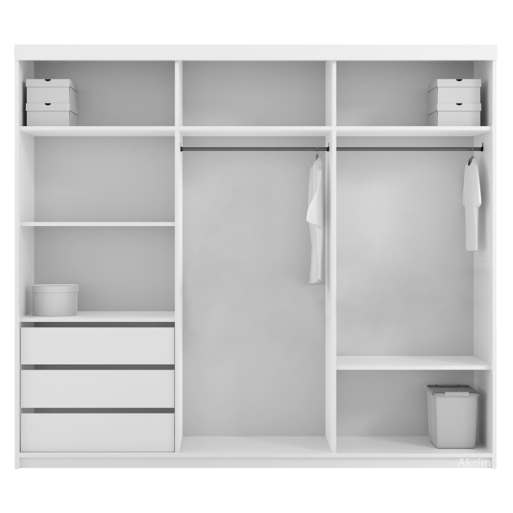 Šatní skříň MIAMI se zrcadlem | 250 cm | bílá | 3x ZÁSUVKA v ceně | POUZE U NÁS