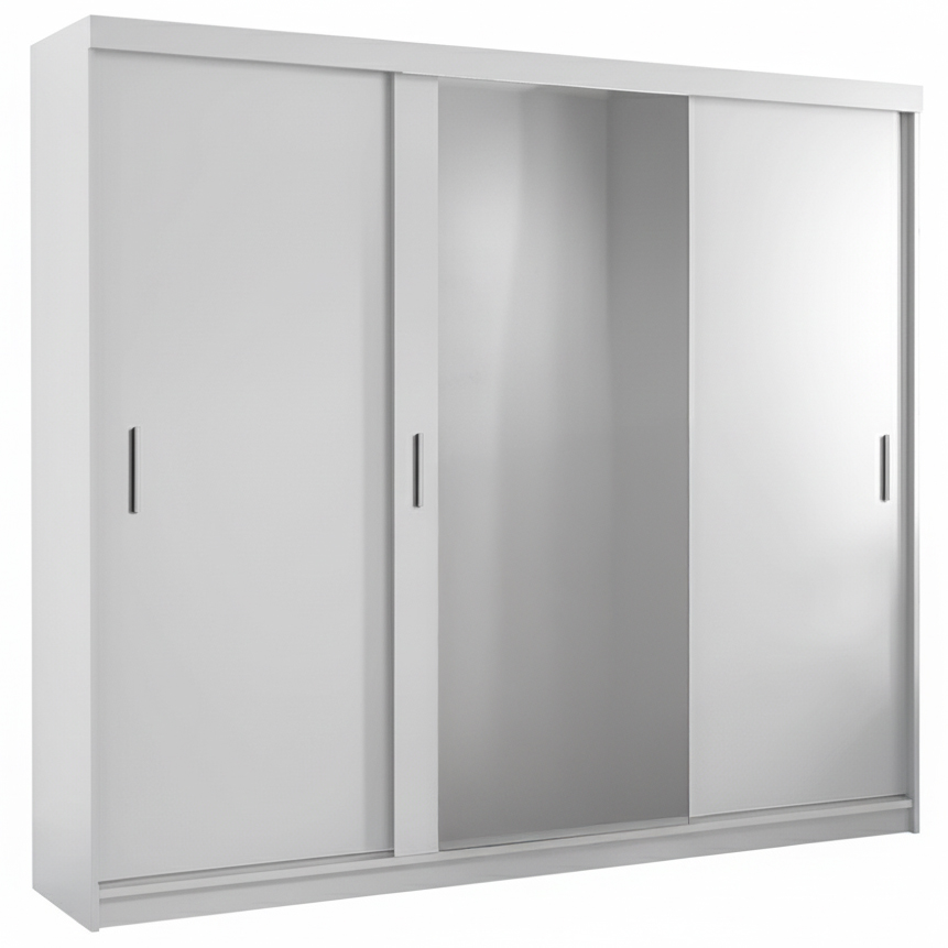 Šatní skříň MIAMI se zrcadlem | 250 cm | bílá | 3x ZÁSUVKA v ceně | POUZE U NÁS