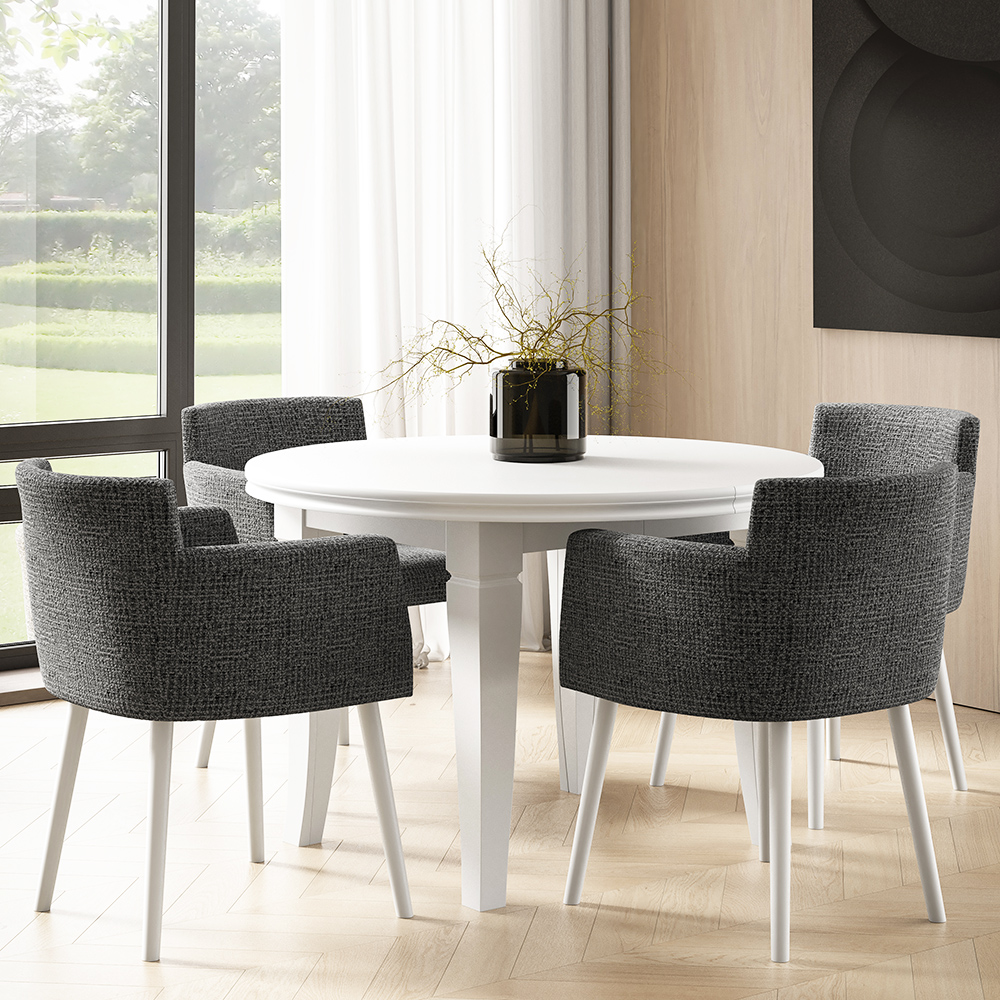 Jídelní set LUXI | rozkládací stůl Ø 110 cm + 4x židle BILLIE | VÝBĚR BAREV a TKANIN