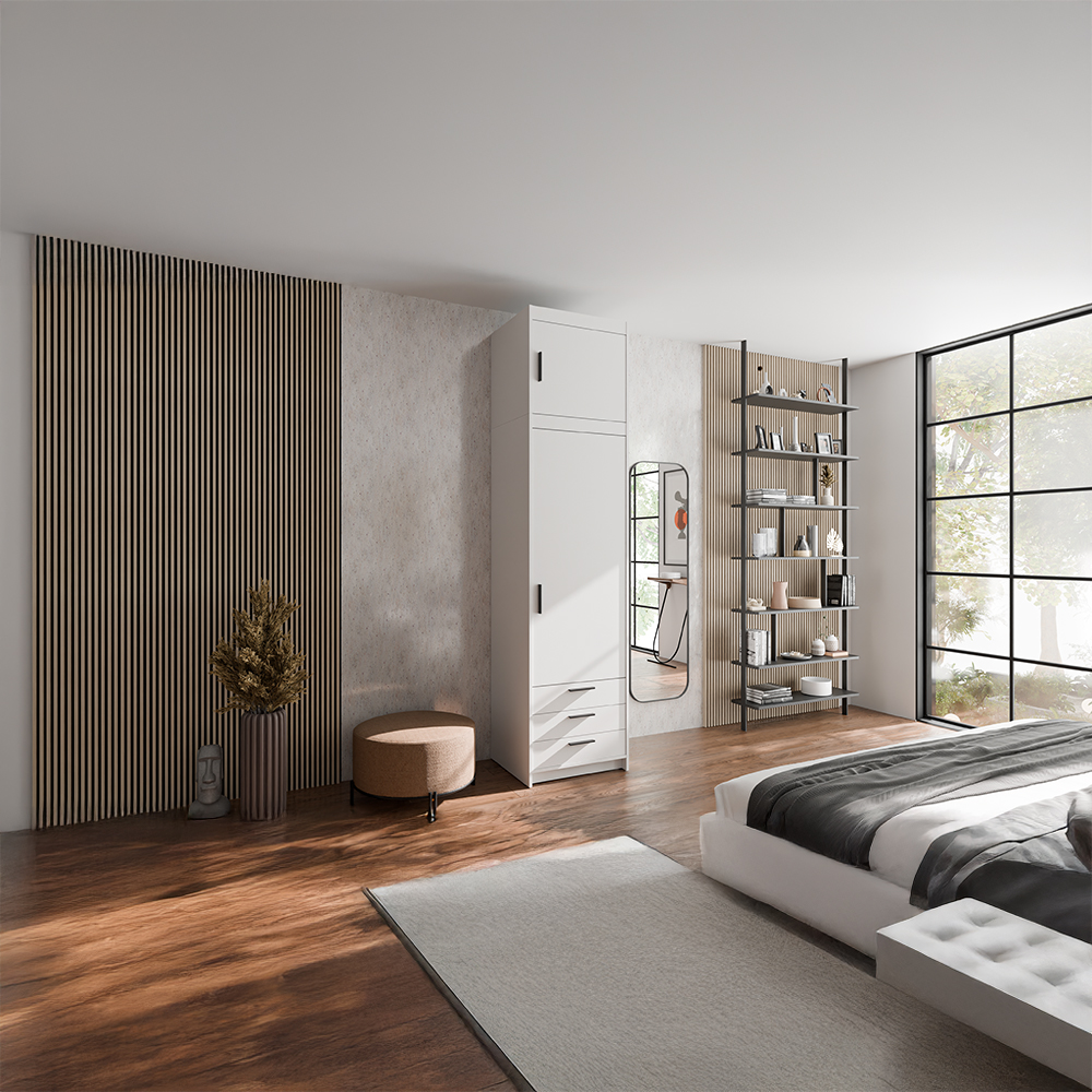 Šatní skříň ELENA 1D 3S + nástavec | 59,9 cm | UNI dvířka | bílá