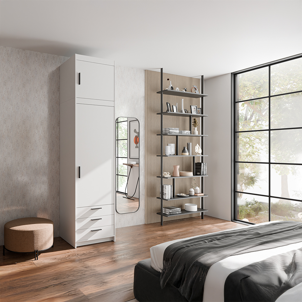 Šatní skříň ELENA 1D 3S + nástavec | 59,9 cm | UNI dvířka | bílá