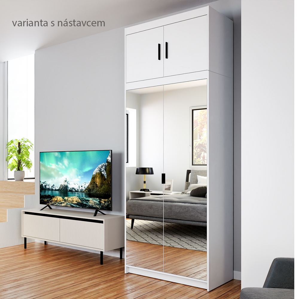 Šatní skříň ELENA 2D + zrcadla | 89,7 cm | bílá