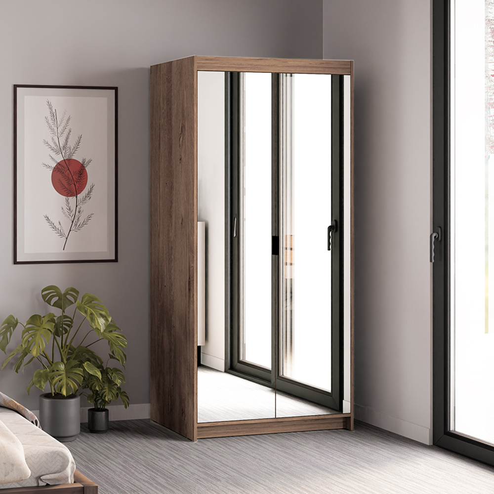 Šatní skříň ELENA 2D + zrcadla | 89,7 cm | dub lefkas