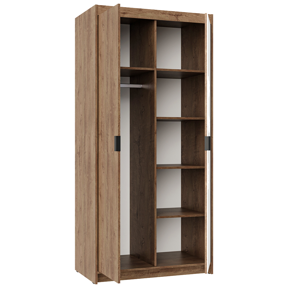 Šatní skříň ELENA 2D + zrcadla + nástavec | 89,7 cm | dub lefkas