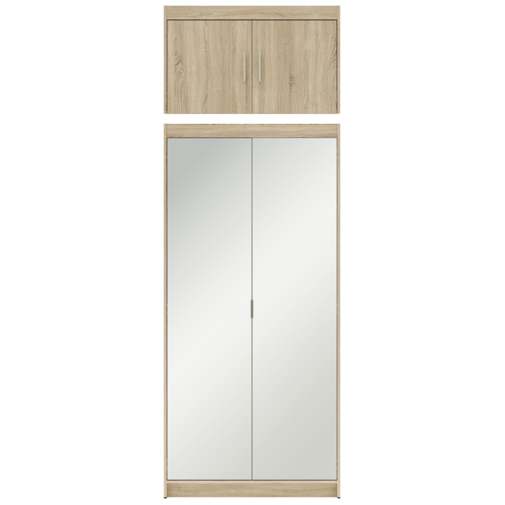 Šatní skříň ELENA 2D + zrcadla + nástavec | 89,7 cm | dub sonoma