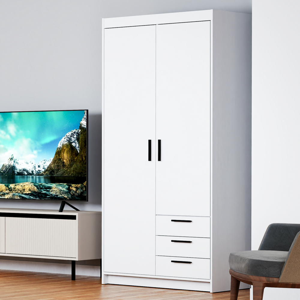 Šatní skříň ELENA 2D 3S + nástavec | 89,7 cm | bílá