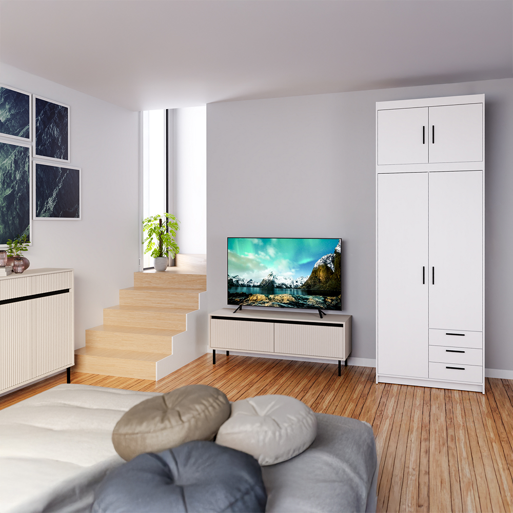 Šatní skříň ELENA 2D 3S + nástavec | 89,7 cm | bílá