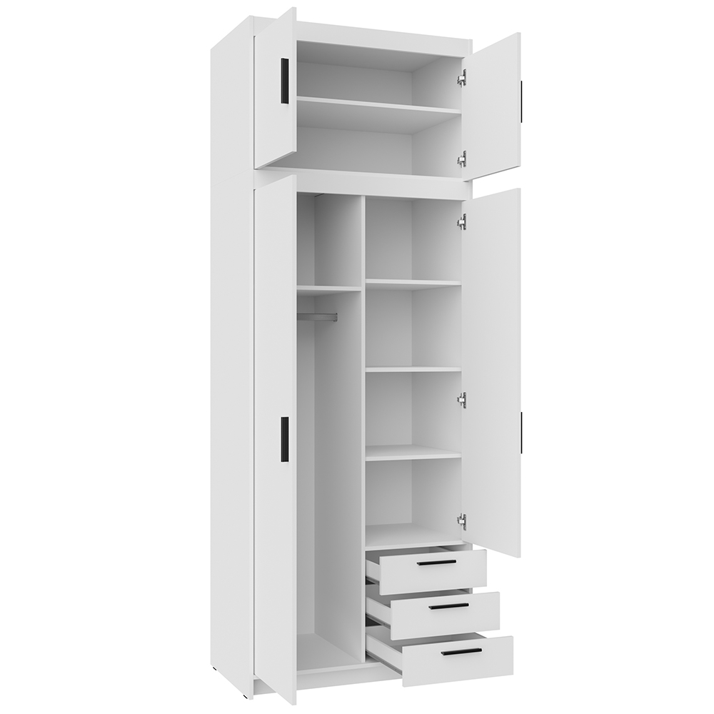 Šatní skříň ELENA 2D 3S + nástavec | 89,7 cm | bílá