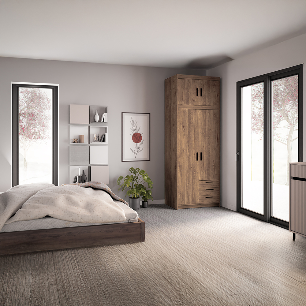 Šatní skříň ELENA 2D 3S + nástavec | 89,7 cm | dub lefkas