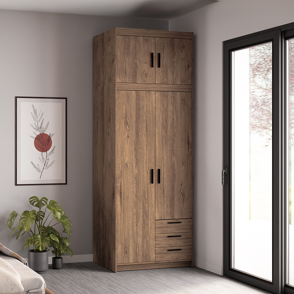 Šatní skříň ELENA 2D 3S + nástavec | 89,7 cm | dub lefkas