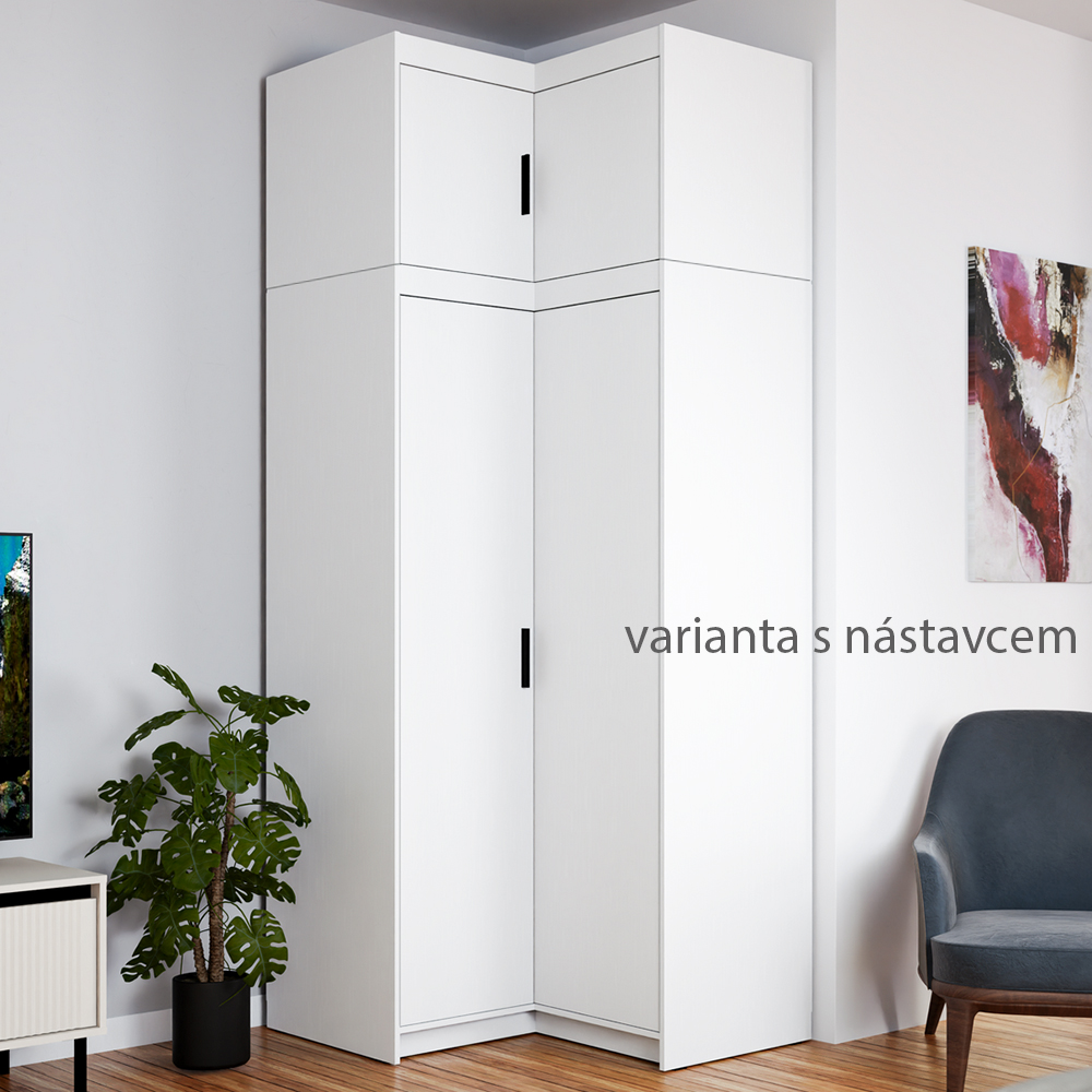 Šatní skříň ELENA 2D NAR rohová | 97,8x97,8 cm | bílá
