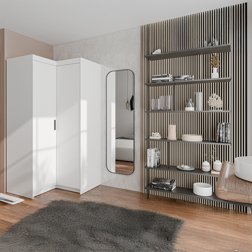 Šatní skříň ELENA 2D NAR rohová | 97,8x97,8 cm | bílá