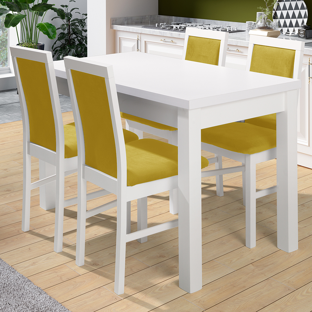 Jídelní set MAX V | rozkládací stůl 120x70 + 4x židle Kos P23 | bílá/žlutá