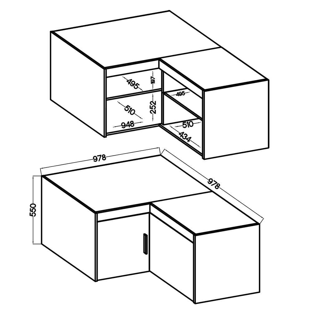 Nástavec na šatní skříň ELENA 2D NAR rohový | 97,8x97,8 cm | bílá