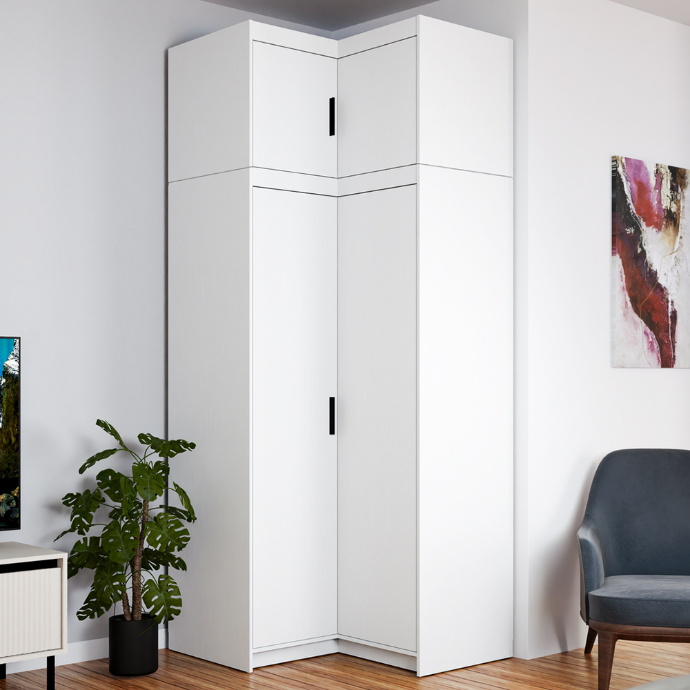 Šatní skříň ELENA 2D NAR rohová + nástavec | 97,8x97,8 cm | bílá