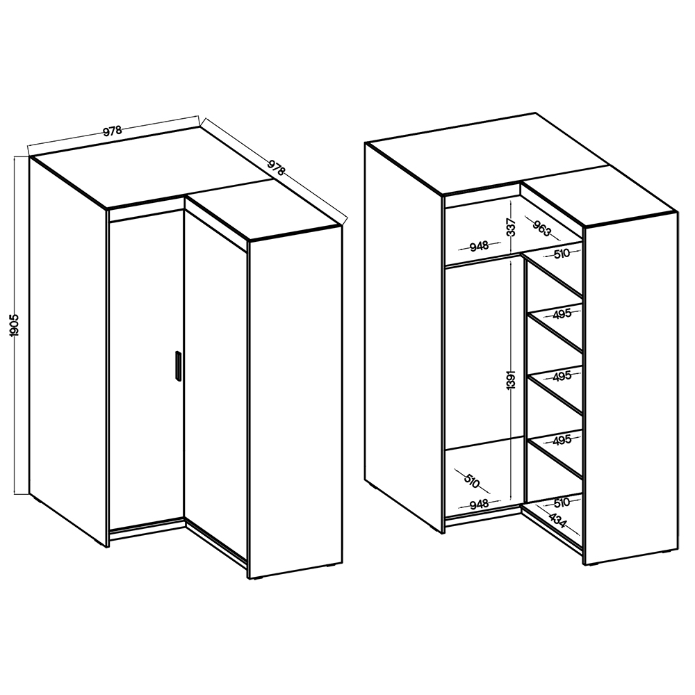 Šatní skříň ELENA 2D NAR rohová + nástavec | 97,8x97,8 cm | dub lefkas