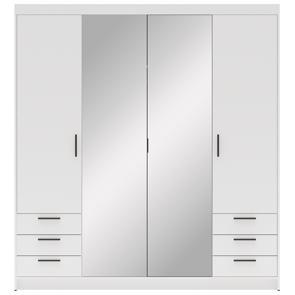 Šatní skříň ELENA 4D 6S + zrcadlo + 6x zásuvka | 176,3 cm | bílá