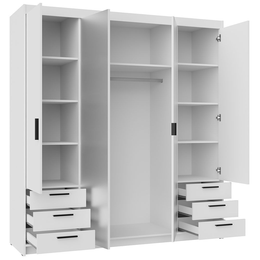Šatní skříň ELENA 4D 6S + zrcadlo + 6x zásuvka | 176,3 cm | bílá