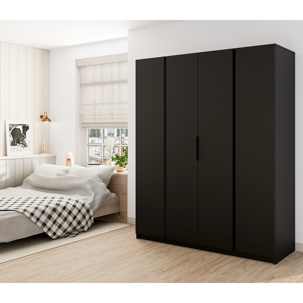 Šatní skříň KAJA 4F | 200 cm | bez zrcadla | VYSOKÁ | černá