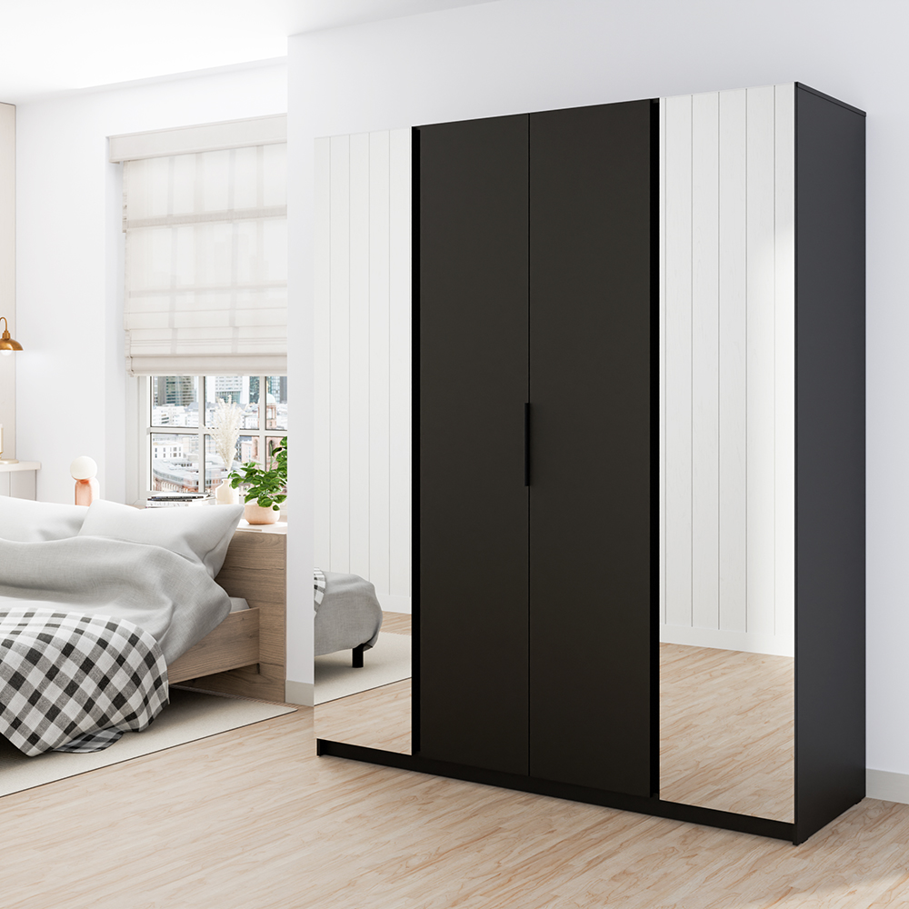 Šatní skříň KAJA 2LU 2F | 200 cm | se zrcadly | VYSOKÁ | černá