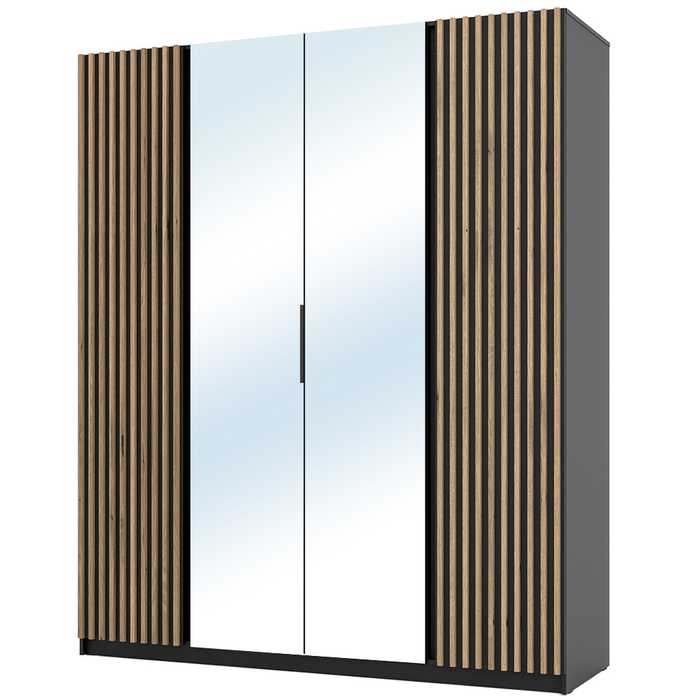 Šatní skříň KAJA 2LAM 2LU | 200 cm | se zrcadly | VYSOKÁ | černá + lamely