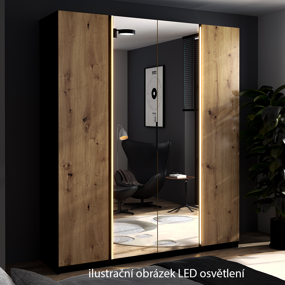 Šatní skříň KAJA 4F 3S | 200 cm | bez zrcadla | VYSOKÁ | černá/evoke