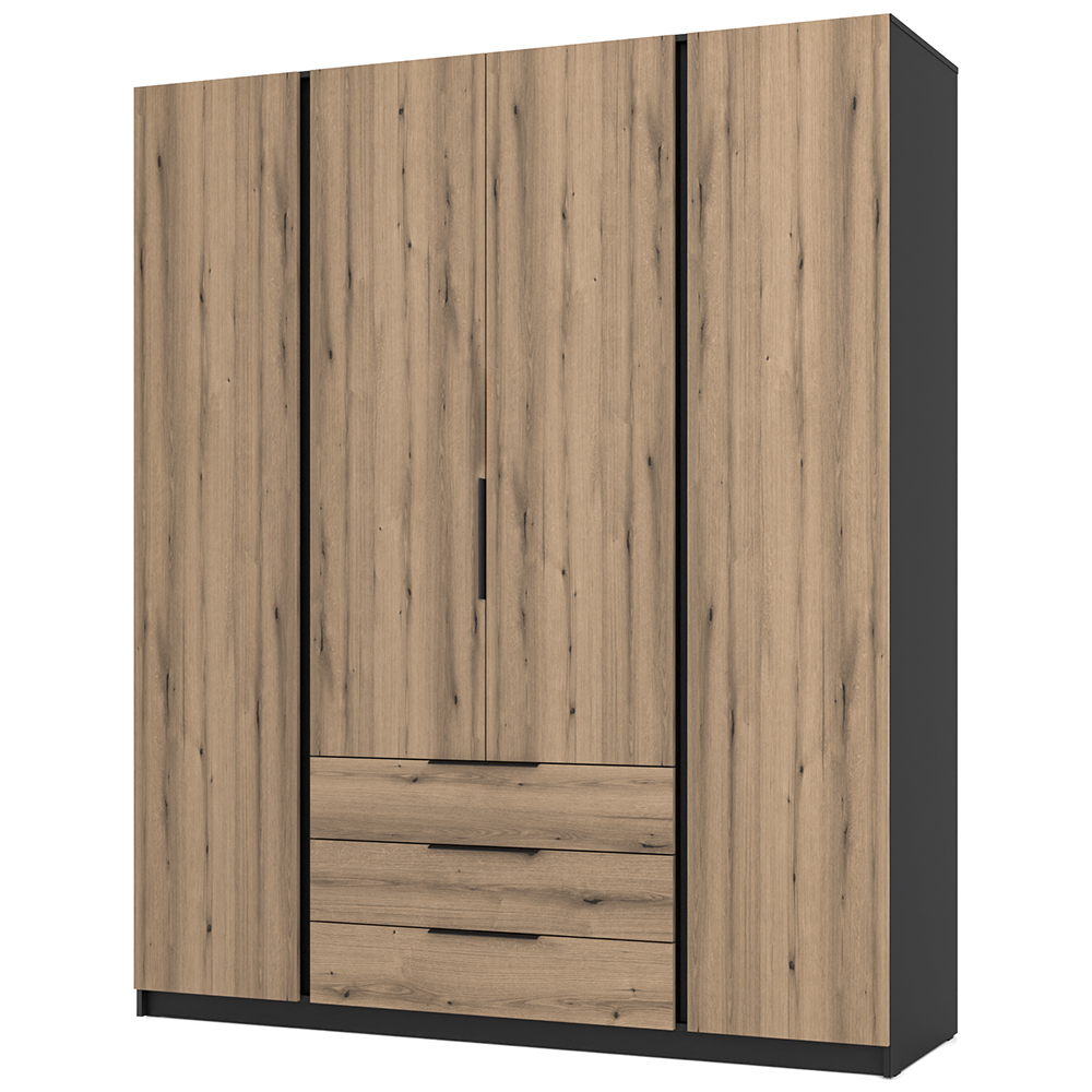 Šatní skříň KAJA 4F 3S | 200 cm | bez zrcadla | VYSOKÁ | černá/evoke