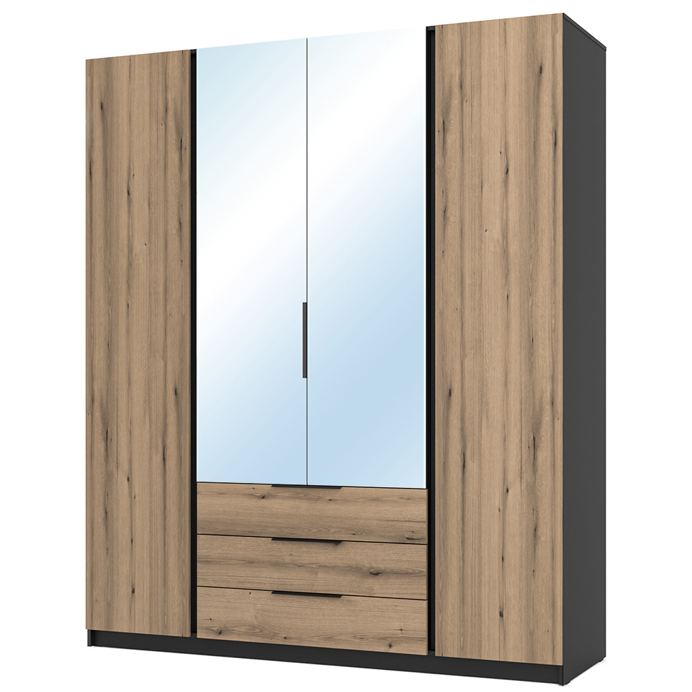 Šatní skříň KAJA 2F 2LU 3S | 200 cm | se zrcadly | VYSOKÁ | černá/evoke