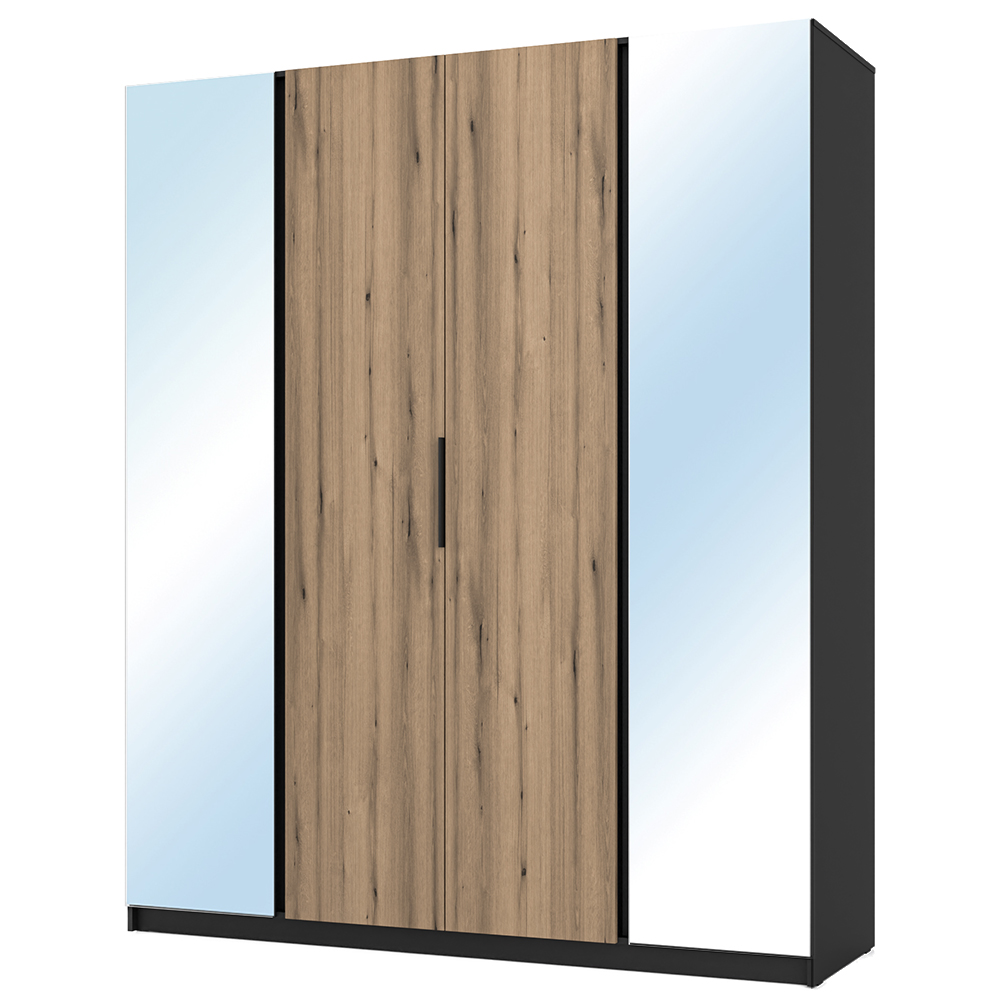 Šatní skříň KAJA 2LU 2F | 200 cm | se zrcadly | VYSOKÁ | černá/evoke