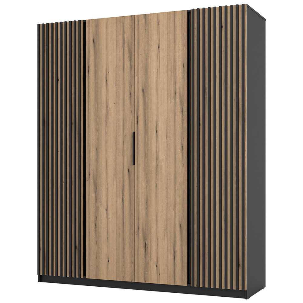 Šatní skříň KAJA 2LAM 2F | 200 cm | bez zrcadla | VYSOKÁ | černá/evoke + lamely