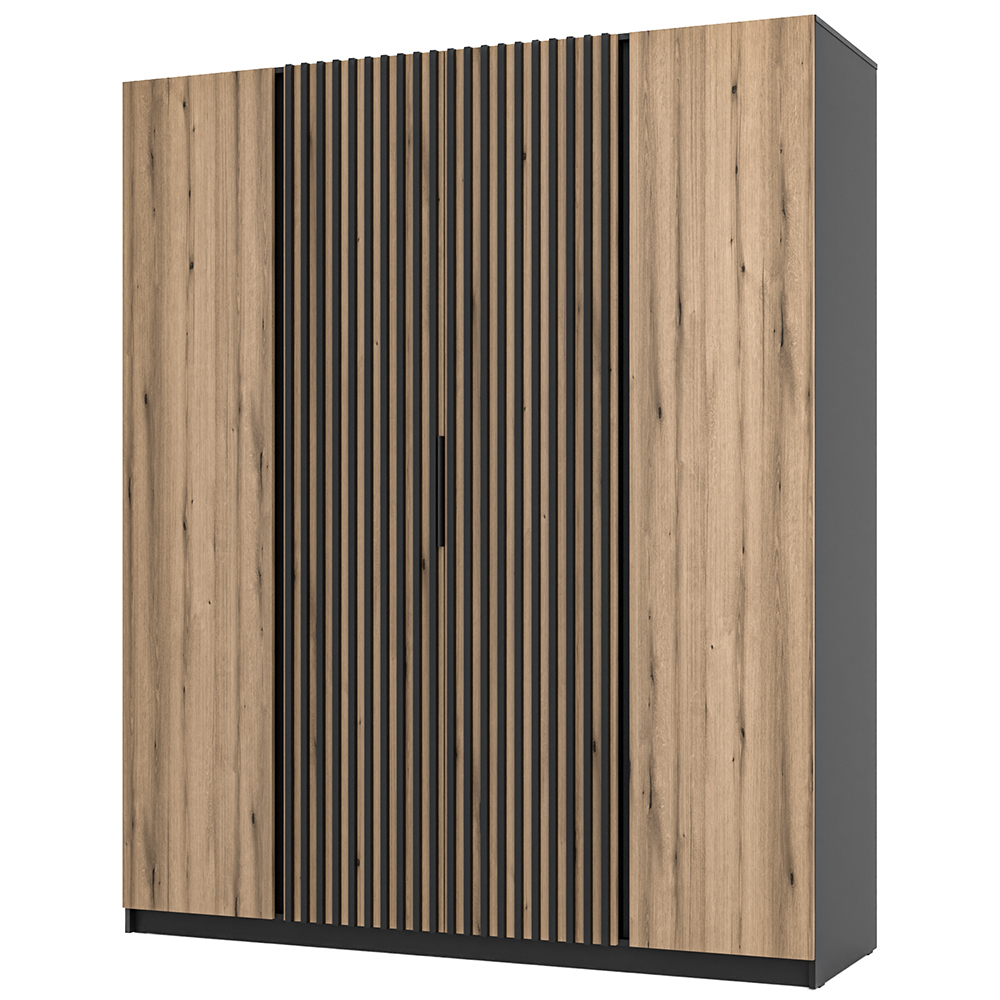 Šatní skříň KAJA 2F 2LAM | 200 cm | bez zrcadla | VYSOKÁ | černá/evoke + lamely