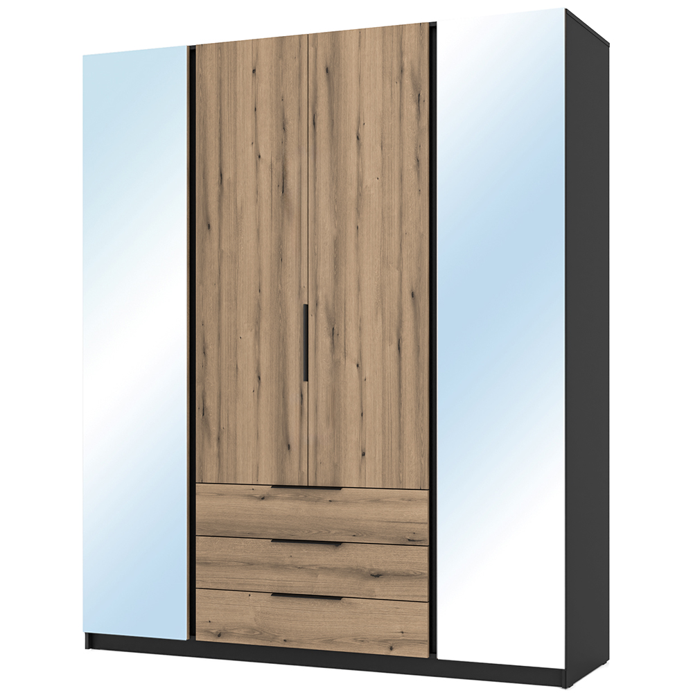 Šatní skříň KAJA 2LU 2F 3S | 200 cm | se zrcadly | VYSOKÁ | černá/evoke