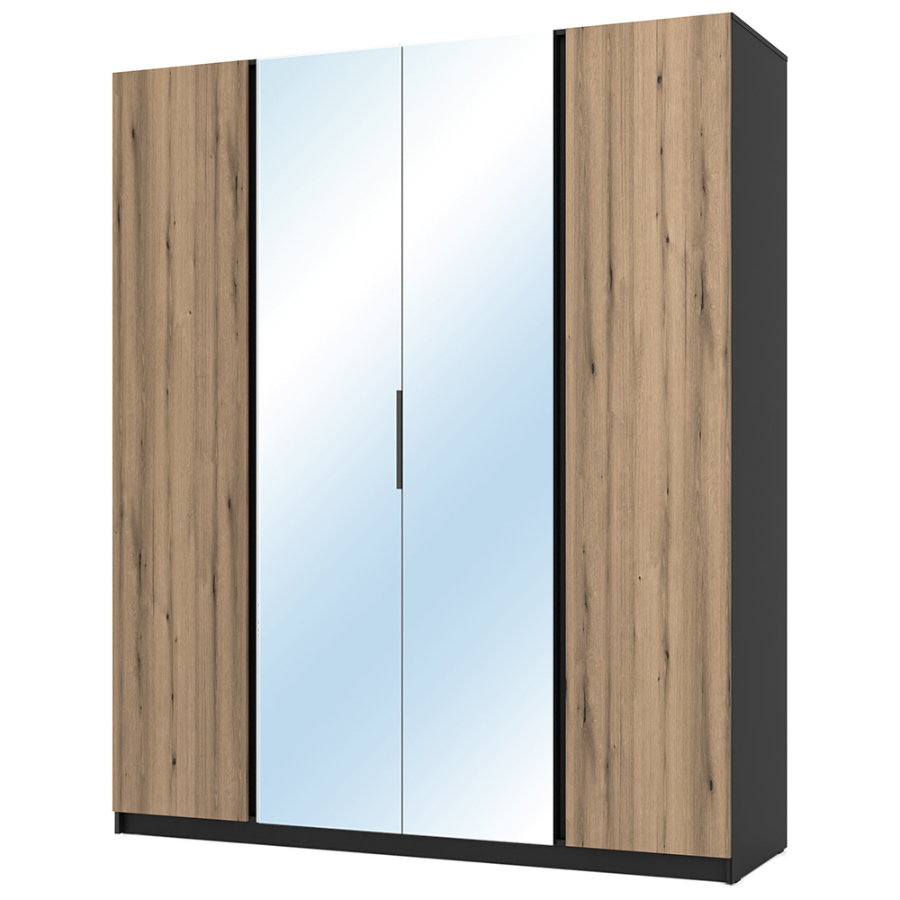 Šatní skříň KAJA 2F 2LU | 200 cm | se zrcadly | VYSOKÁ | černá/evoke