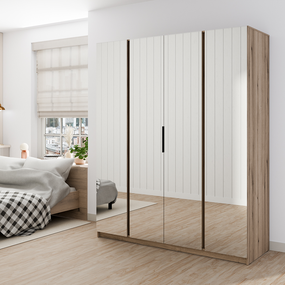 Šatní skříň KAJA 4LU | 200 cm | se zrcadly | VYSOKÁ | evoke/černá