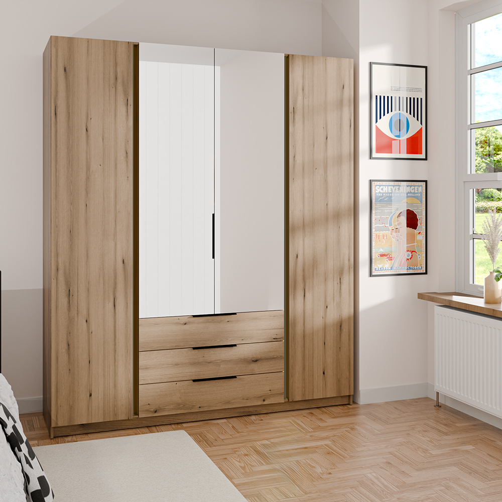 Šatní skříň KAJA 2F 2LU 3S | 200 cm | se zrcadly | VYSOKÁ | evoke