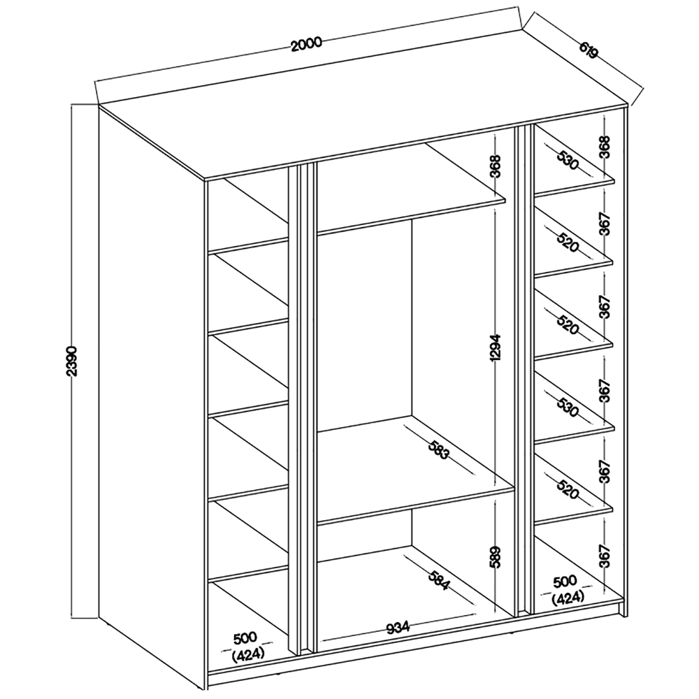 Šatní skříň KAJA 2LAM 2F 3S | 200 cm | bez zrcadla | VYSOKÁ | evoke + černé lamely