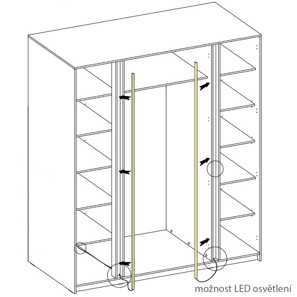Šatní skříň KAJA 2F 2LU | 200 cm | se zrcadly | VYSOKÁ | evoke